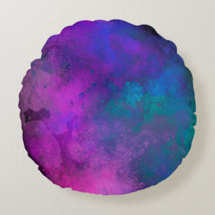 Almofada Redonda Galaxy Paint Splatter efeito rosa azul verde