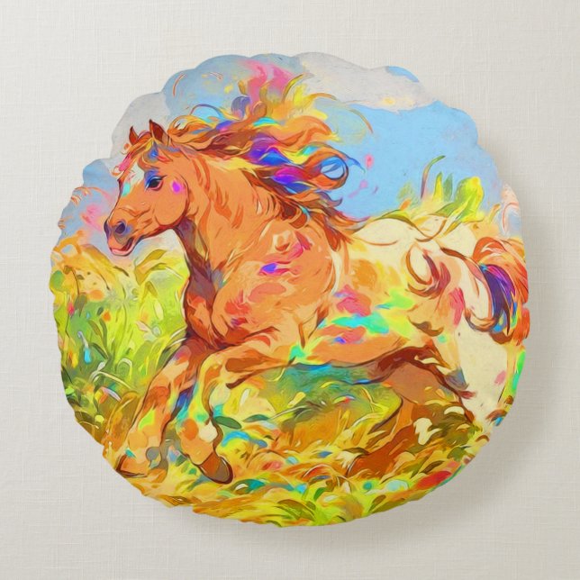 Almofada Redonda Galloping Pony - Arte do Livro Infantil (Frente)