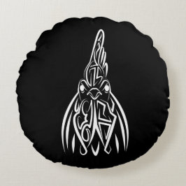 Almofada Redonda Galo Tribal Negro e Branco