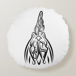 Almofada Redonda Galo Tribal Negro e Branco