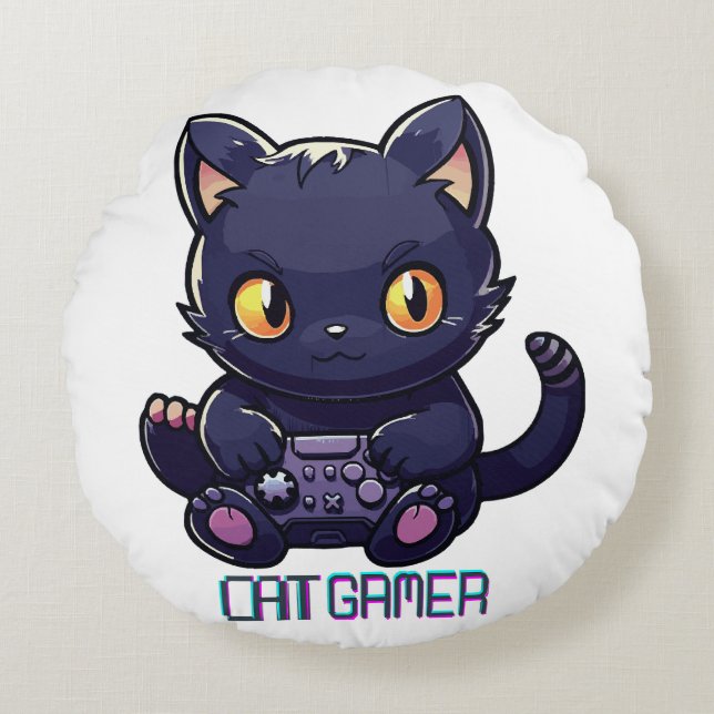 Almofada Redonda Gamer de Gato (Frente)