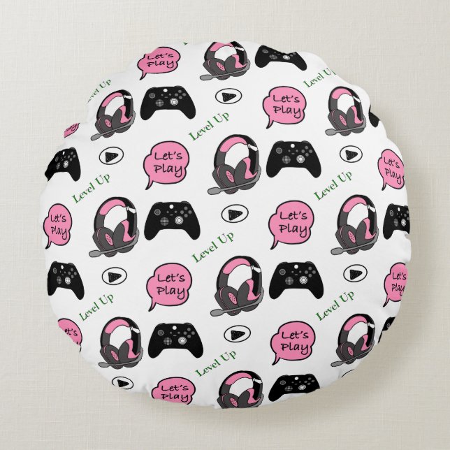 Almofada Redonda Gamer Girl Pink and Black (Frente)