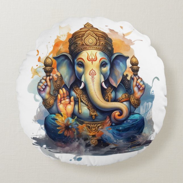 Almofada Redonda Ganesha, ganesh, removedor ganapati de obstáculos  (Frente)