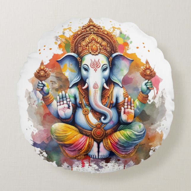 Almofada Redonda Ganesha, ganesh, removedor ganapati de obstáculos  (Frente)