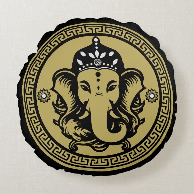 Almofada Redonda Ganesha Themed Hindu Art Print (Frente)