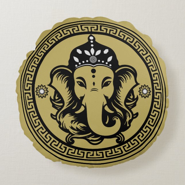 Almofada Redonda Ganesha Themed Hindu Art Print (Frente)