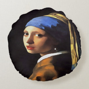 Almofada Redonda Garota com pérolas ouvindo Johannes Vermeer