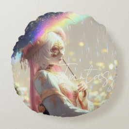 Almofada Redonda Garota Fantasia Misteriosa - Estética Artística Oc