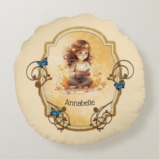 Almofada Redonda Garota Mágica Lendo um Livro (Verso)