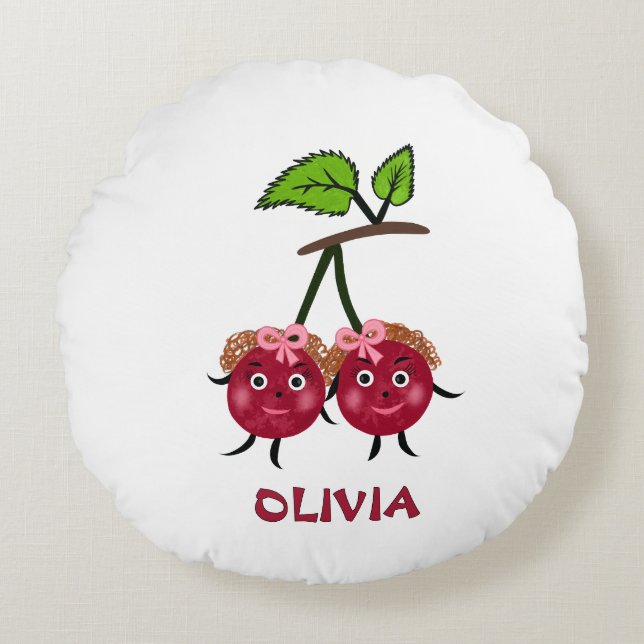 Almofada Redonda Garotas gêmeas cereja (Frente)
