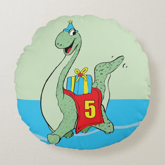 Almofada Redonda Garoto, Dinossauro de Aniversário 5 (Frente)