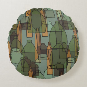 Almofada Redonda Garrafas, frascos e óculos de vindima