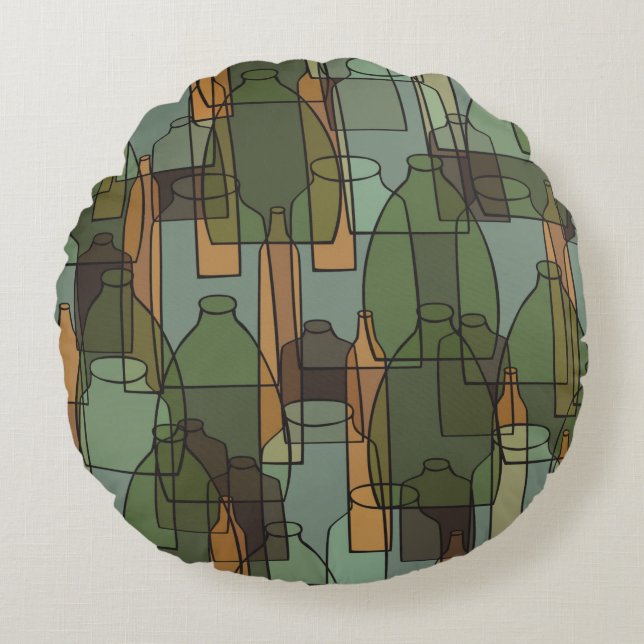 Almofada Redonda Garrafas, frascos e óculos de vindima (Frente)
