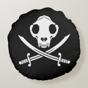 Almofada Redonda Gatinho branco preto engraçado Ossos do crânio Pir