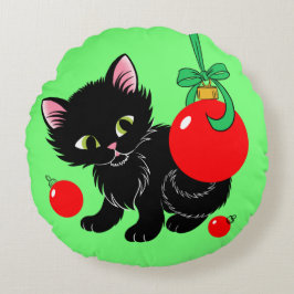 Almofada Redonda Gatinho de Natal bonito