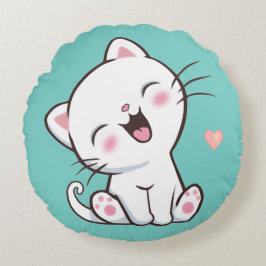 Almofada Redonda Gatinho Fofo em Azul Claro