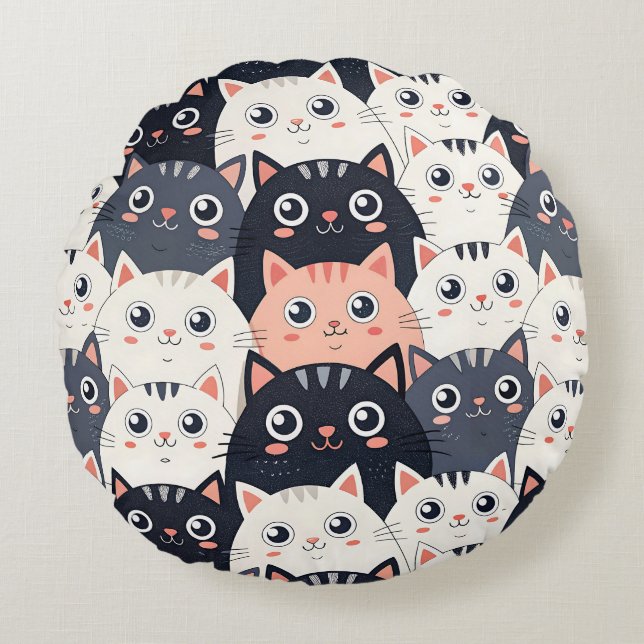 Almofada Redonda Gatinho Kaleidoscópio (Frente)