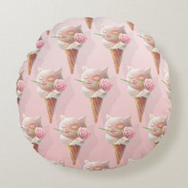 Almofada Redonda Gatinho sorvete - Rosado e Sonho