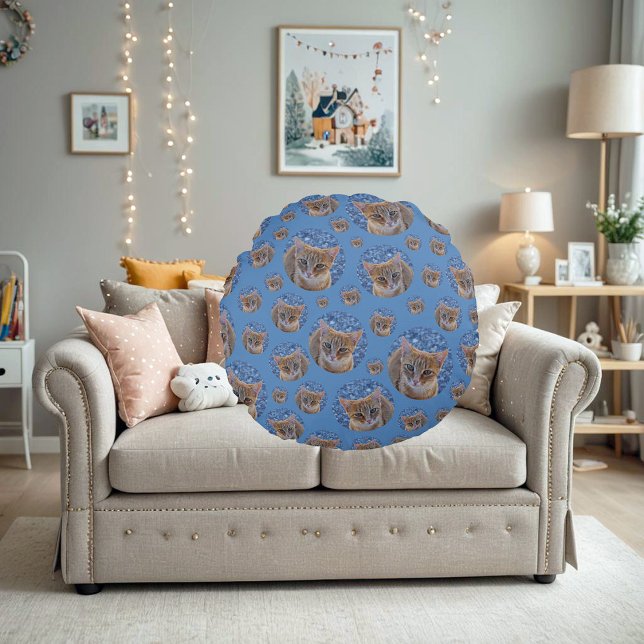 Almofada Redonda Gatinho vermelho fofo - padrão de gato (Criador carregado)