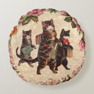 Almofada Redonda Gatinhos Antiquados Bonito de Cat Vintage