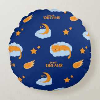 Almofada Redonda Gato adormecido bonito numa nuvem, sonhos doces