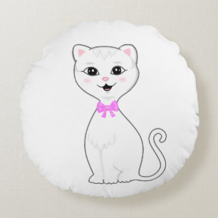 Almofada Redonda Gato Branco Esperto Fofo Cartoon