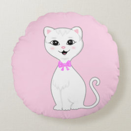 Almofada Redonda Gato Branco Esperto Fofo Cartoon