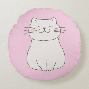 Almofada Redonda Gato Branco Simples Chic Cinto Clássico Desenho a