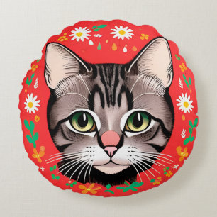 Almofada Redonda Gato Com Toucado Floral