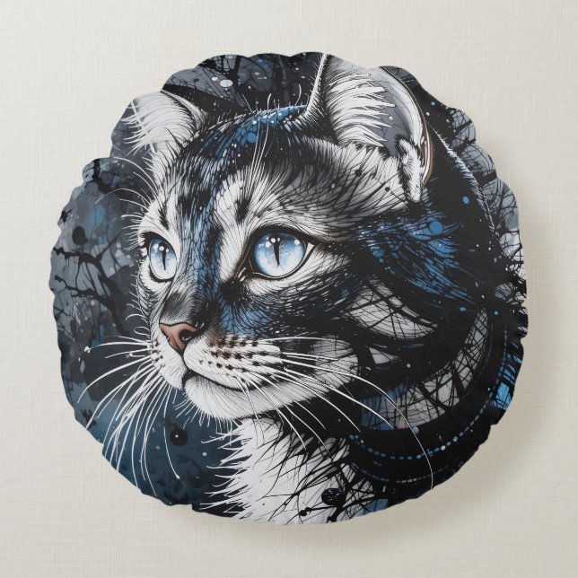 Almofada Redonda Gato Contemporâneo (Frente)