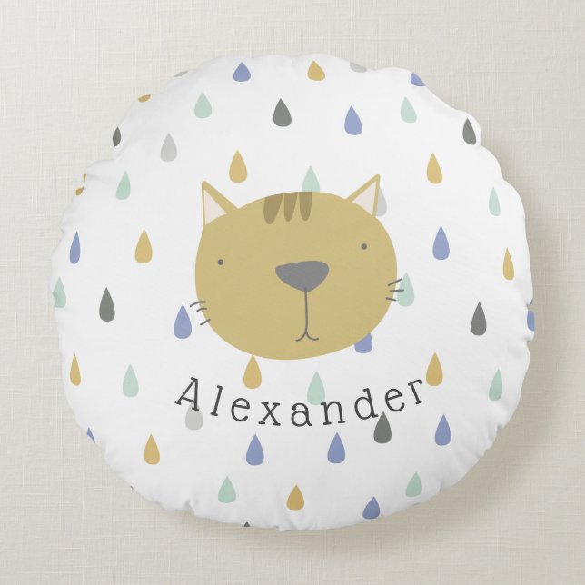 Almofada Redonda Gato de Cuta de Nome Personalizável (Frente)