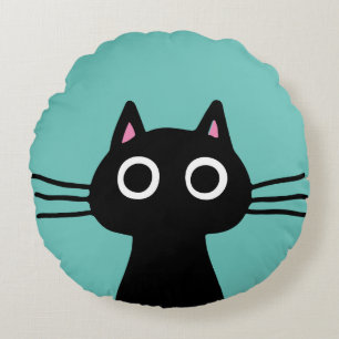 Almofada Redonda Gato de Gatinho Preto Quirky Legal Cat Lover