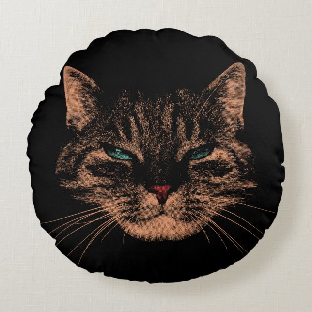 Almofada Redonda Gato de Halloween de Gatos de Pirificação de Gatos (Frente)