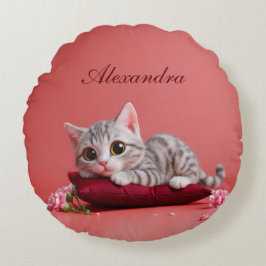 Almofada Redonda Gato de janeiro bonito com cravos