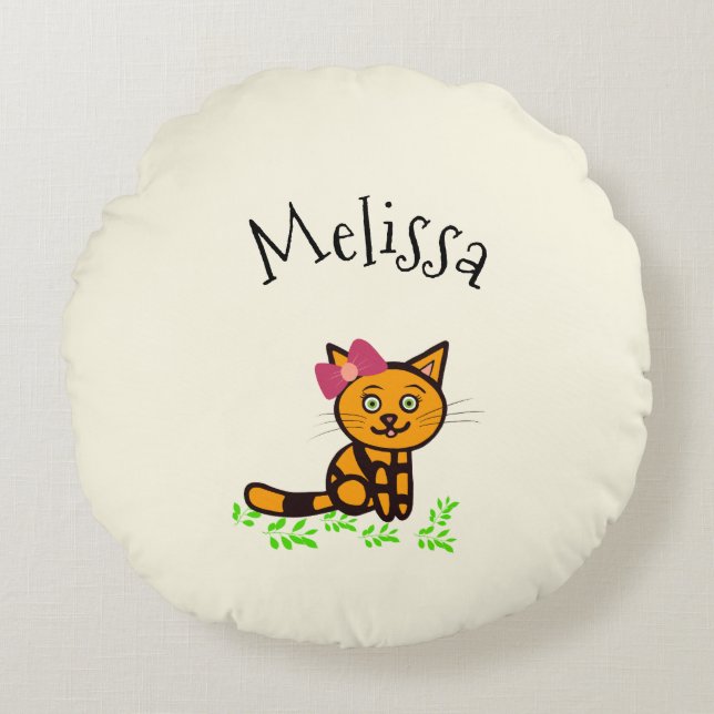 Almofada Redonda Gato de laranja bonito (Frente)