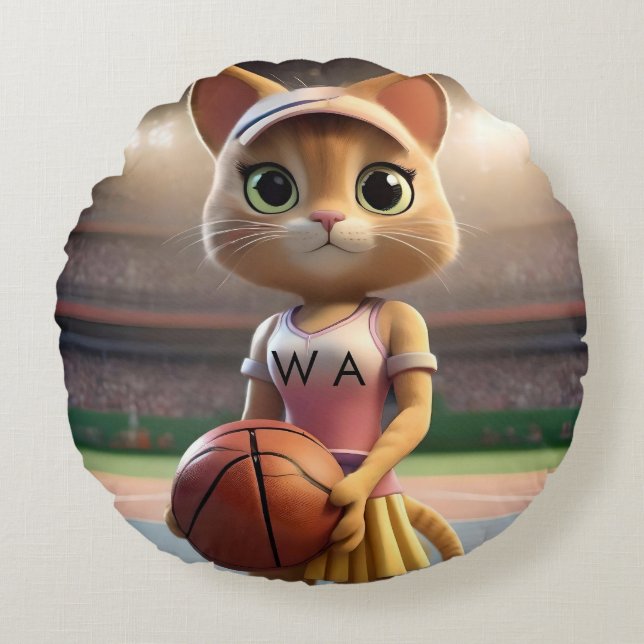Almofada Redonda Gato de Netball feminino (Frente)
