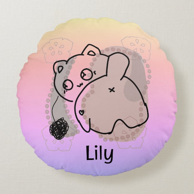 Almofada Redonda Gato de Reprodução Personalizado com Fios (Frente)