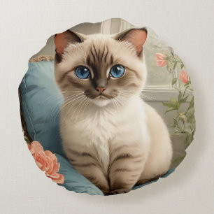 Almofada Redonda Gato de Siamese
