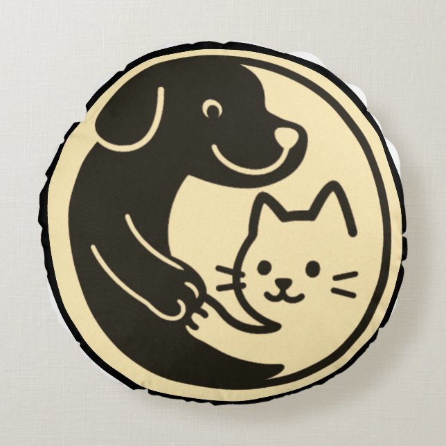 Almofada Redonda Gato e Cão (Frente)