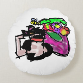 Almofada Redonda Gato e flores da primavera 