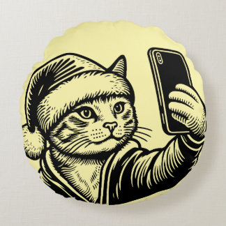 Almofada Redonda Gato Festivo Selfie