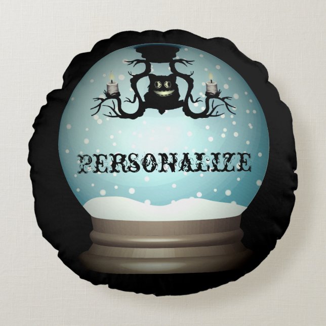 Almofada Redonda Gato negro cai mais candelabro do outono (Frente)