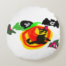 Almofada Redonda Gato Negro e Abóbora