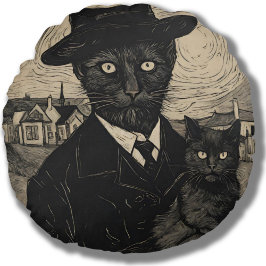 Almofada Redonda Gato Negro Gótico Whimsy Van Gogh