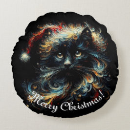 Almofada Redonda Gato Negro Whimssso Papai noel Natal Hato Sazonal