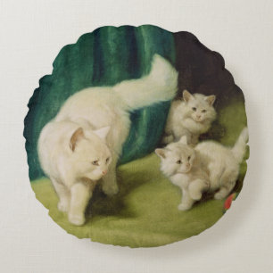 Almofada Redonda Gato persa branco com dois gatinhos