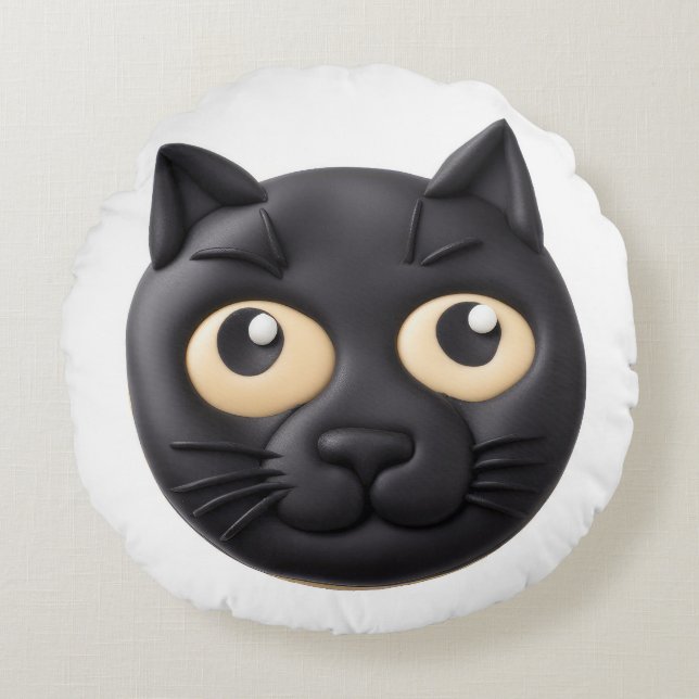 Almofada Redonda Gato Preto 3D Inspirado (Frente)