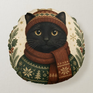 Almofada Redonda Gato preto de Natal vintage