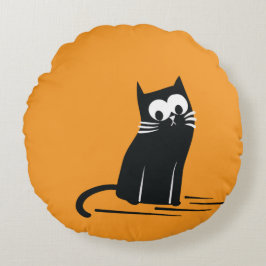 Almofada Redonda Gato Preto em Laranja – Crianças 