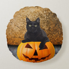 Almofada Redonda Gato Preto Halloween No Travesseiro decorativo Red